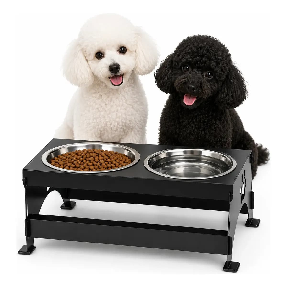 Comedouro Bebedouro Elevado Pet Duplo Inox Cães Gatos 500ml Nao Se Aplica Preto