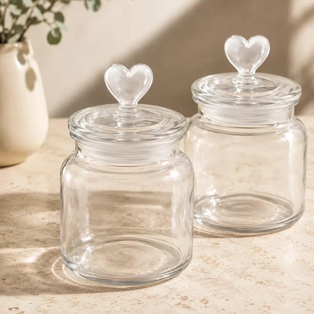 Conjunto Com 2 Potes De Vidro Coracao 650 Ml