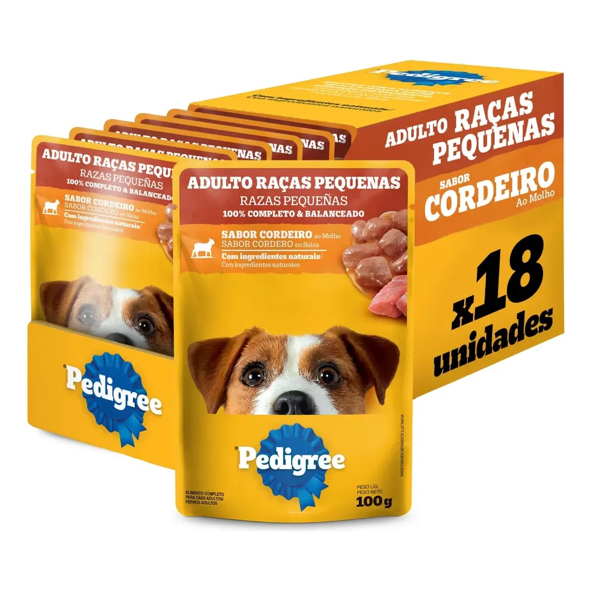 Kit Ração Úmida Pedigree Sachê Cordeiro Cães Adultos 18 Un