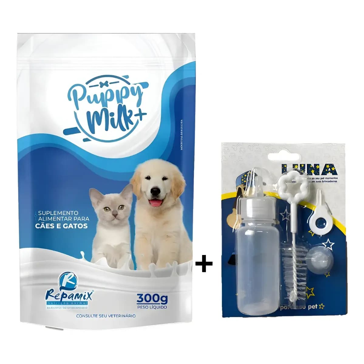 Leite Para Cães E Gatos Filhotes 300g + Kit Mamadeira