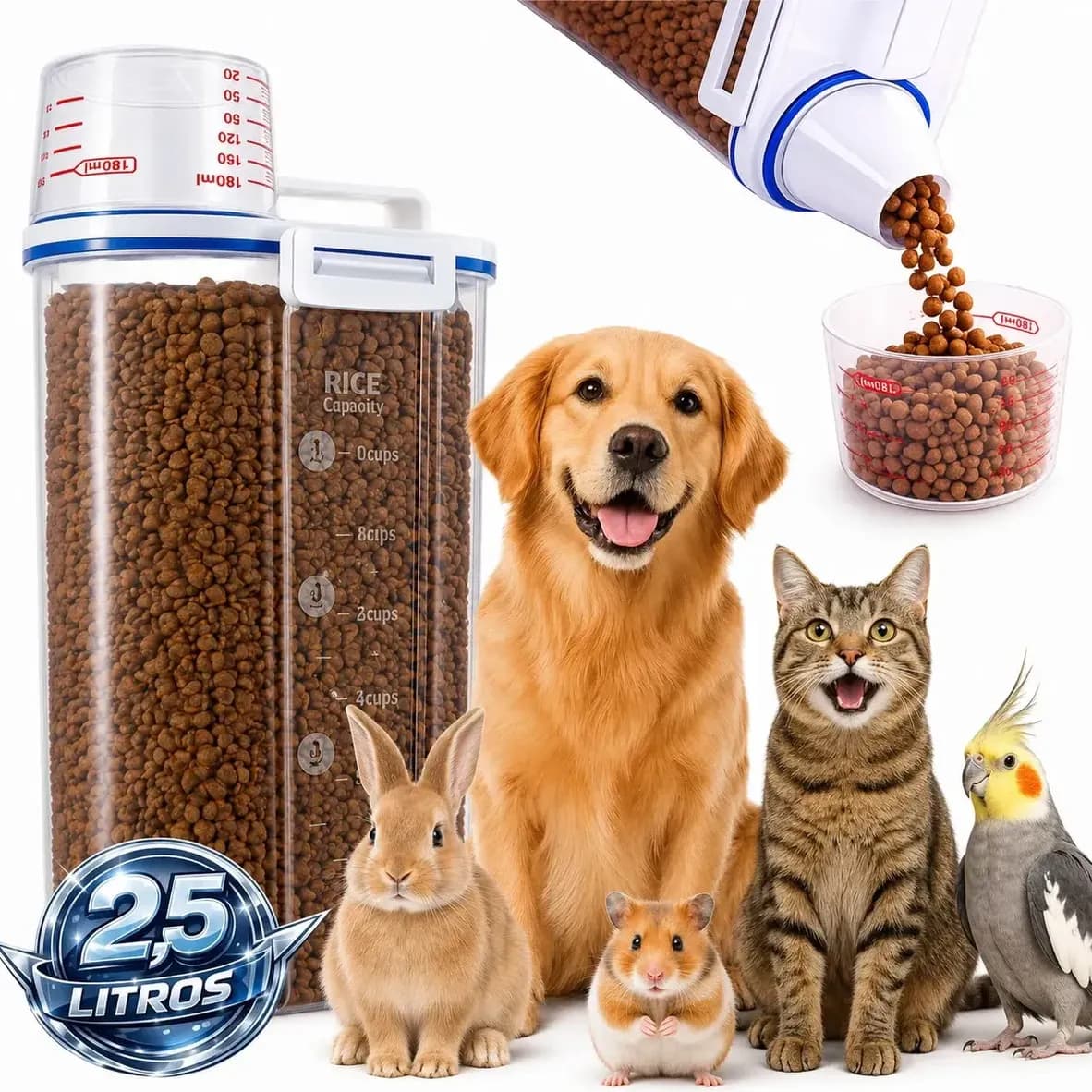 Porta Ração Pote Com Tampa Pet Gato Cachorro Dispenser Porta Racao Pote Container Porta Ração Dispenser Cor Transparente Capacidade 2,5 Litros Drop Shopy