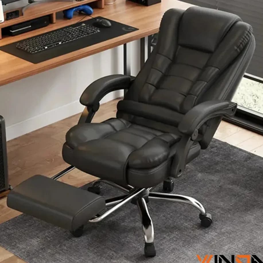 Ampliar E Aument Cadeira De Escritório Presidente Ergonômica Preto Couro Sintético Winda