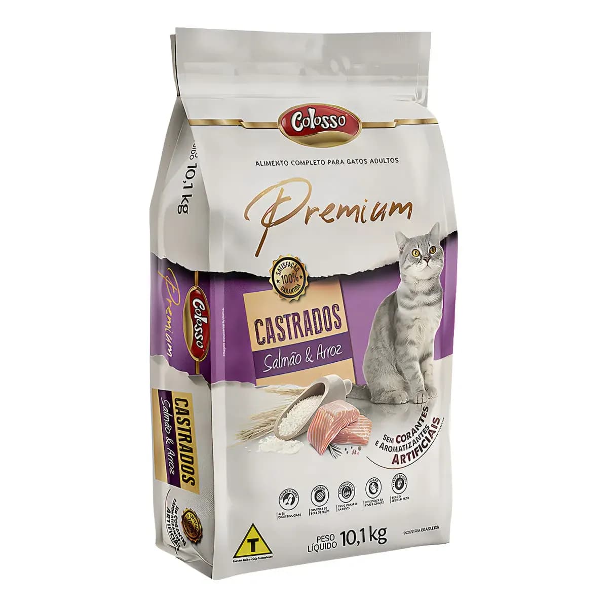 Ração seca para gatos Castrado Adultos Salmão e Arroz 10,1 kg Colosso Premium