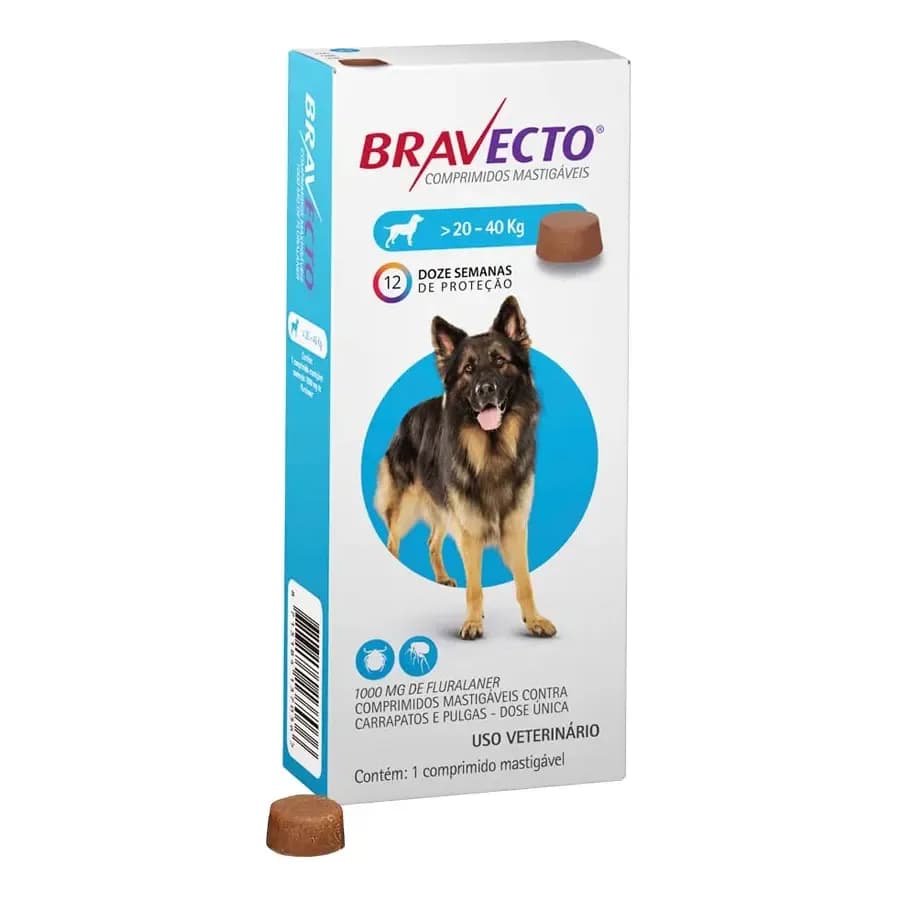 MSD Bravecto Azul-celeste Comprimidos Cachorro 20 kg a 40 kg
