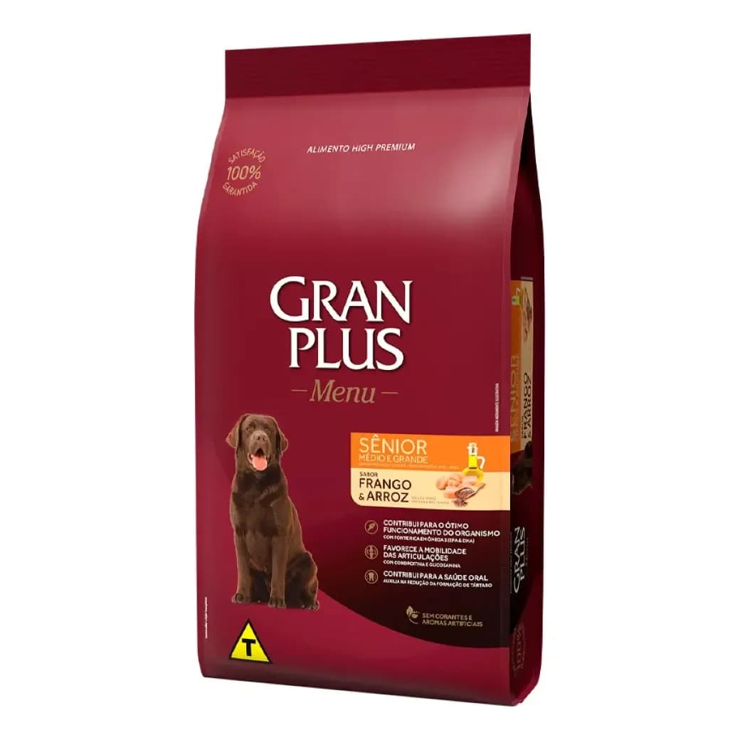 Ração Seca Gran Plus Menu Cães Sênior Médio/Grande Frango Arroz 15kg