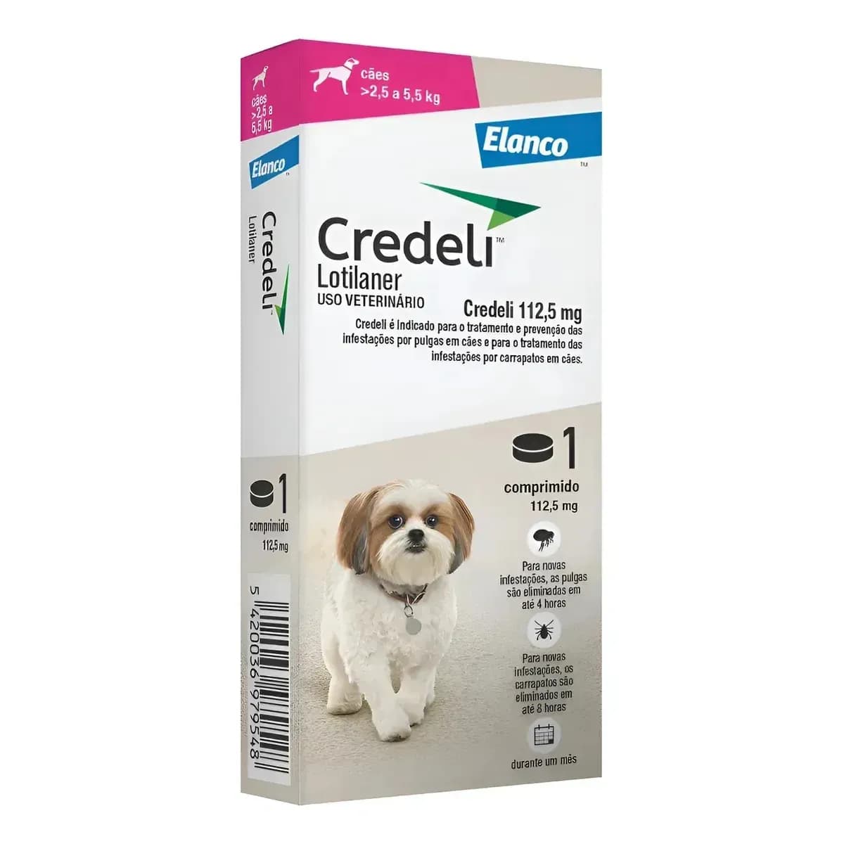 Antipulgas E Carrapatos Credeli Para Cães De 2,5 À 5,5 Kg 1 Comprimido De 112.5 Mg