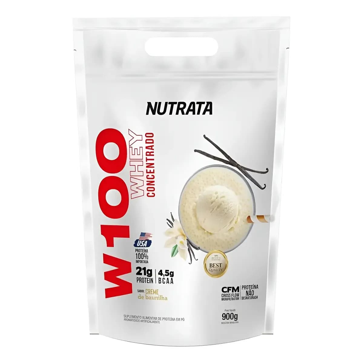 W100 Nutrata Whey Protein 100% Concentrado 900g - Sabor Baunilha
