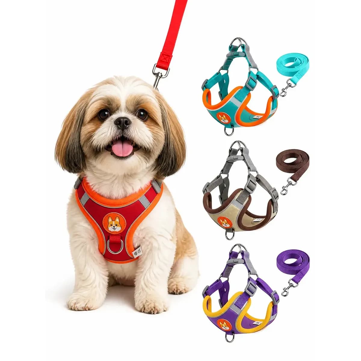 Coleira Peitoral para Cachorros e Gatos Design Ergonômico Faixa Reflexiva Com Guia de Passeio Colete Pet Respirável Antipuxão Vermelho M