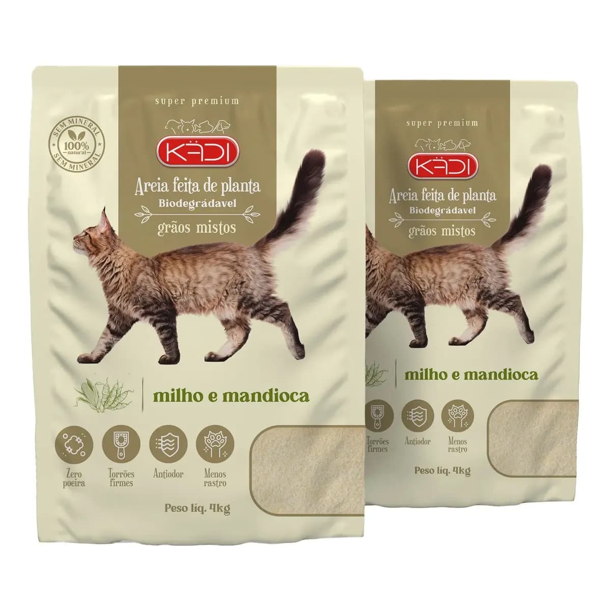 Kit 2un Areia Higiênica Kadi Gatos Grãos Mistos 4kg + Brinde
