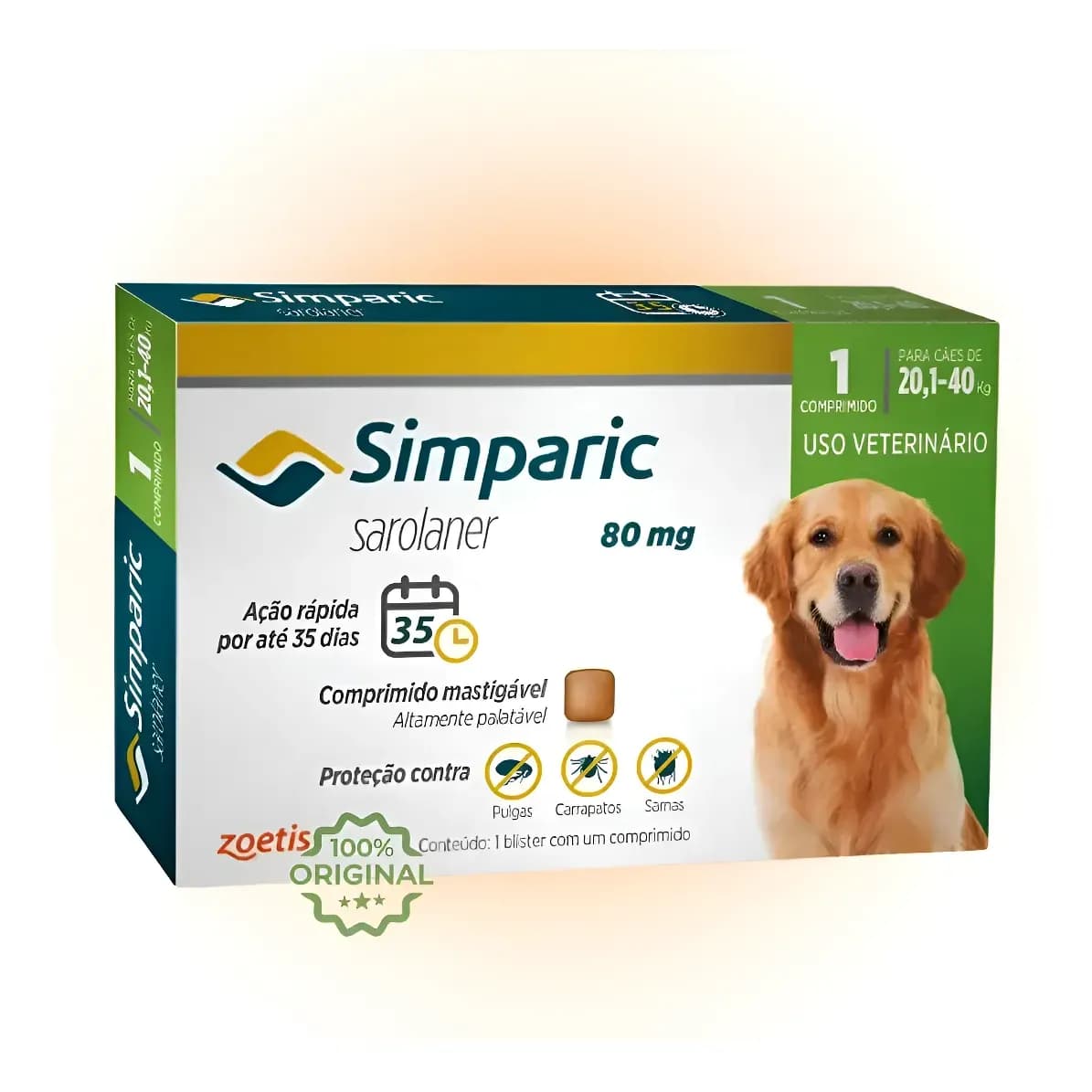 Simparic Antipulgas 80mg 20 A 40kg Cães 1 Comprimido Cinza