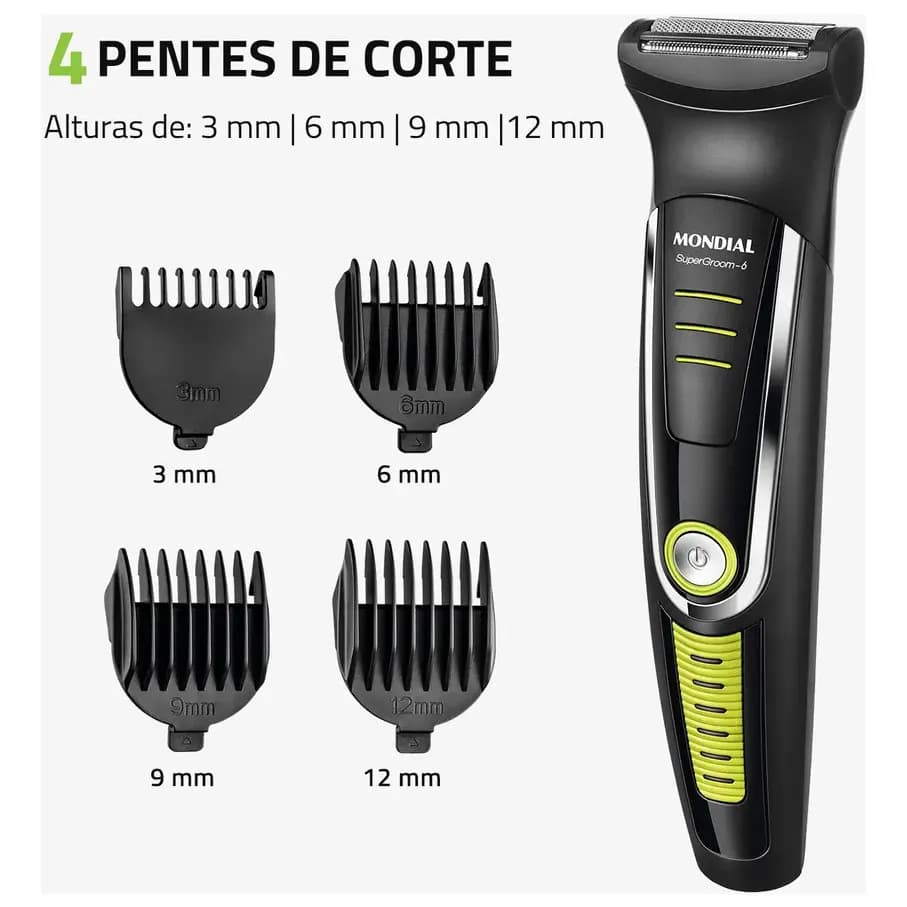 Cortador De Cabelo Mondial Super Groom 6 Bg-04 Melhor Categ Preto/verde
