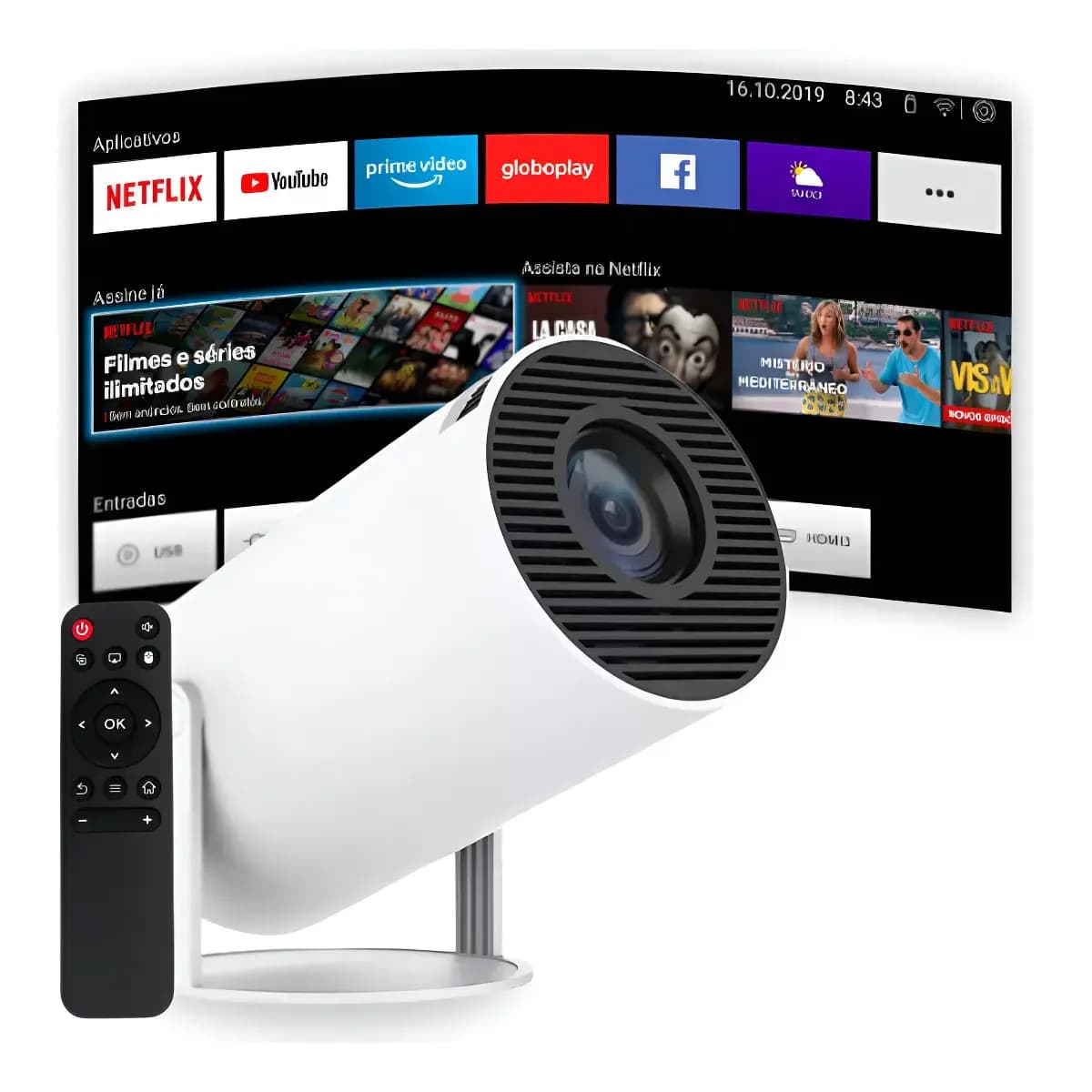 Projetor Portátil 4k Hd Android 11.0 Smart Wifi 5g Bluetooth Branco 127/220v