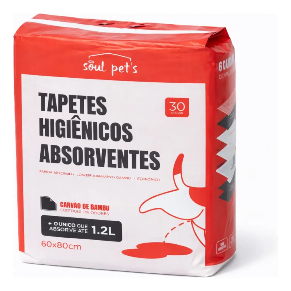 Tapete Higiênico 60x80cm Carvão Ativado Com 30un Soul Pets Cinza