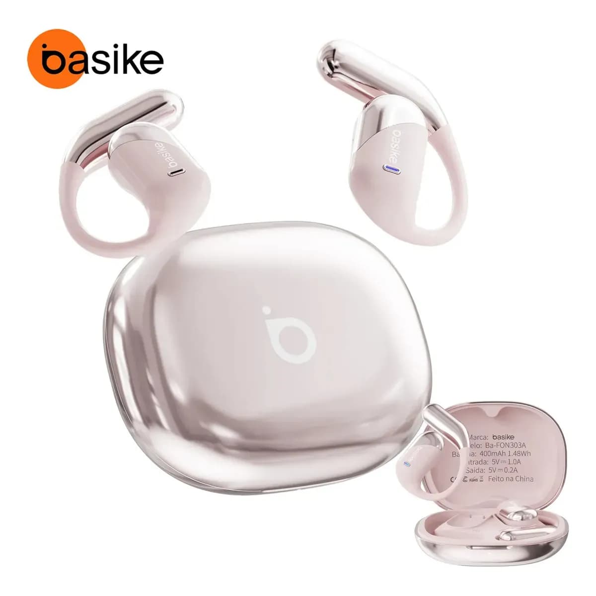 Fone de Ouvido Sem Fio Bluetooth 6.1 Esportivo OWS Com Ganchos Estéreo Hi-Fi com Microfone para Chamadas Claras, Controle de Volume Basike Fone Ouvido para Academia Corrida e Gamer, 100h Standby Rosa