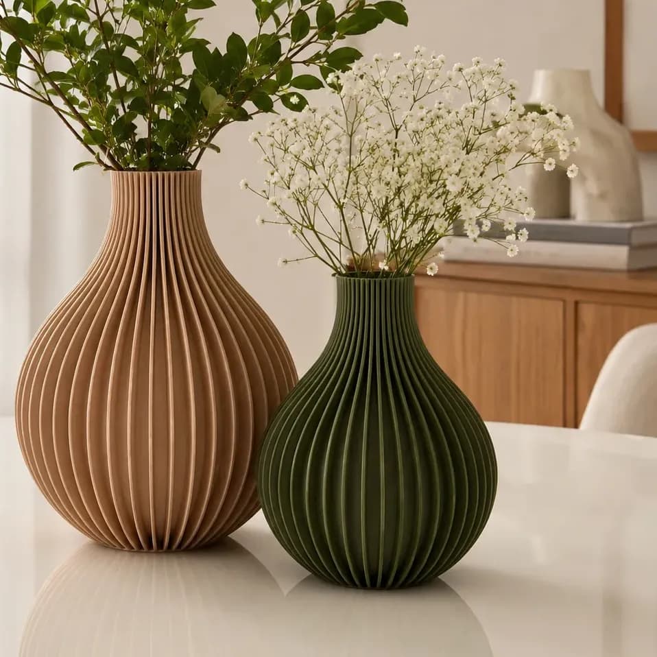 Kit 2 Vasos Esfera Decoração Moderna Sala, Rack, Cozinha Bege E Verde Esfera