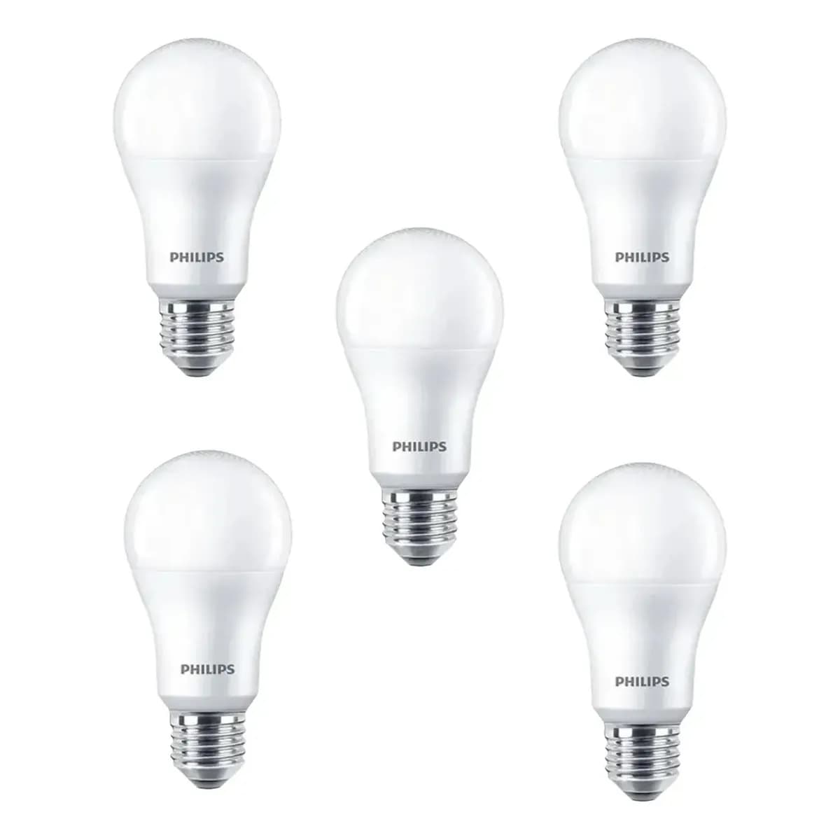 Kit 5 Lâmpadas Led Bulbo Philips A60 9w 3000k 806lm Bivolt Branco-quente 127/220v