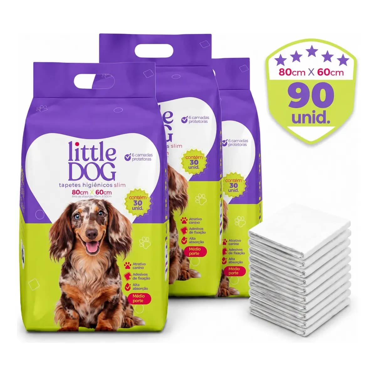 Kit Tapete Higiênico Little Dog Slim 80x60cm 90 Unidades Branco
