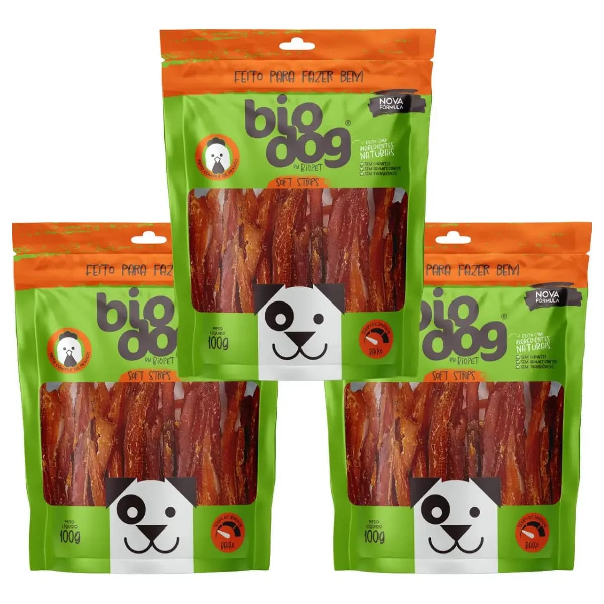 3x Petisco Para Cães Biodog Gourmet Soft Strips - Frango