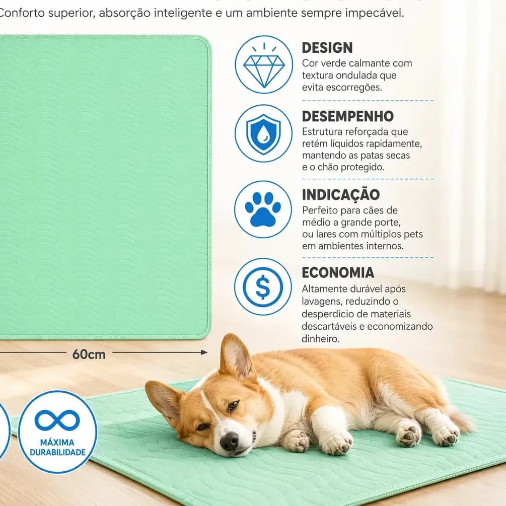 Tapete Higiênico New Pet Lavável para Cães 80x60cm, Reutilizável e com Design Moderno