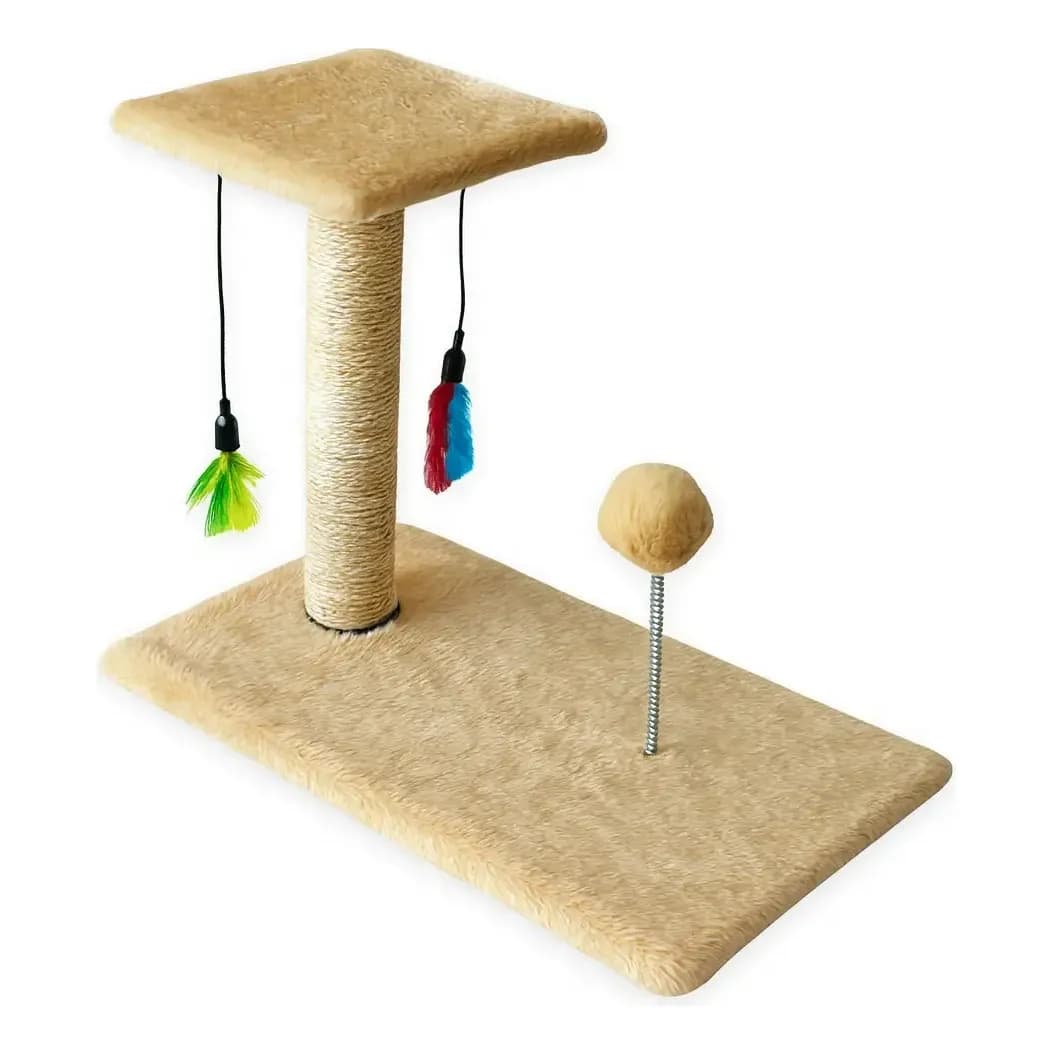 Arranhador Para Gatos Poste Duplo Brinquedo Interativo Cor Bege