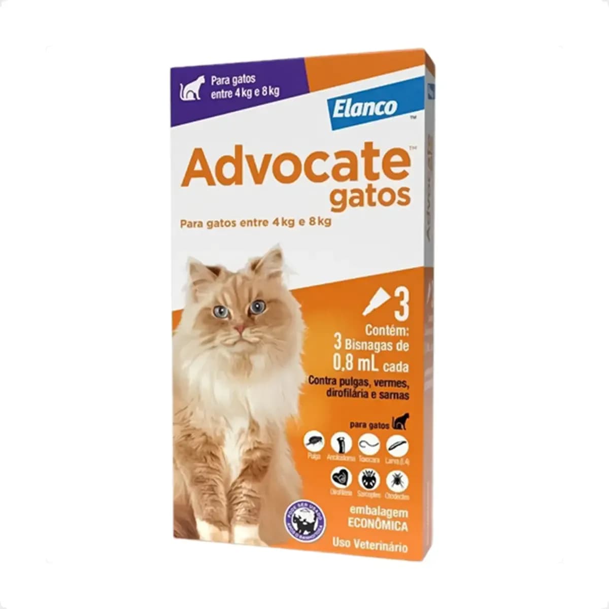 Combo Advocate Gatos 4 A 8kg Antipulgas 3 Pipetas Promoção Roxo