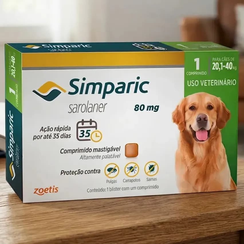 Antipulgas E Carrapatos Simparic 80mg 20,1 A 40kg - Caixa com 1 Comprimido - Zoetis