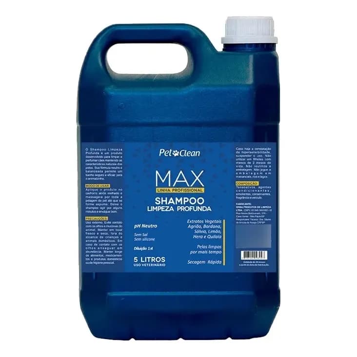 Shampoo Profissional Pet Clean 5L Limpeza Profunda para Cachorros e Gatos
