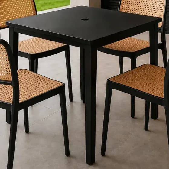 Kit Mesa Quadrada 4 Cadeiras Monaco Para Cozinha E Sala Preto Rattan