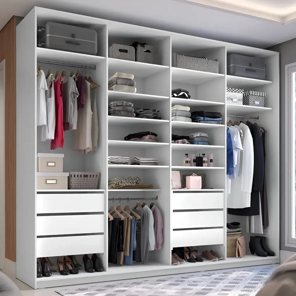 Guarda-roupa Closet Casal 100% Mdf Bp 277,7cm branco Rr Móveis Sion