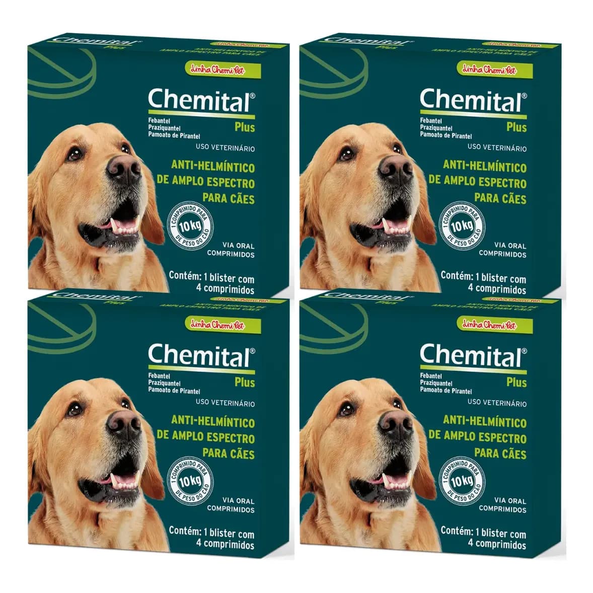 Chemital Plus Vermífugo Cães 4 Comprimidos Kit Com 04 Caixas