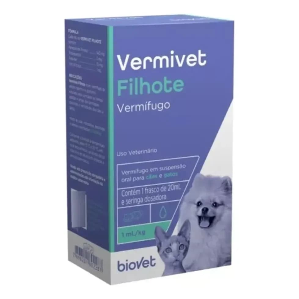 Vermífugo Biovet Vermivet Filhotes 20ml Para Cães e Gatos