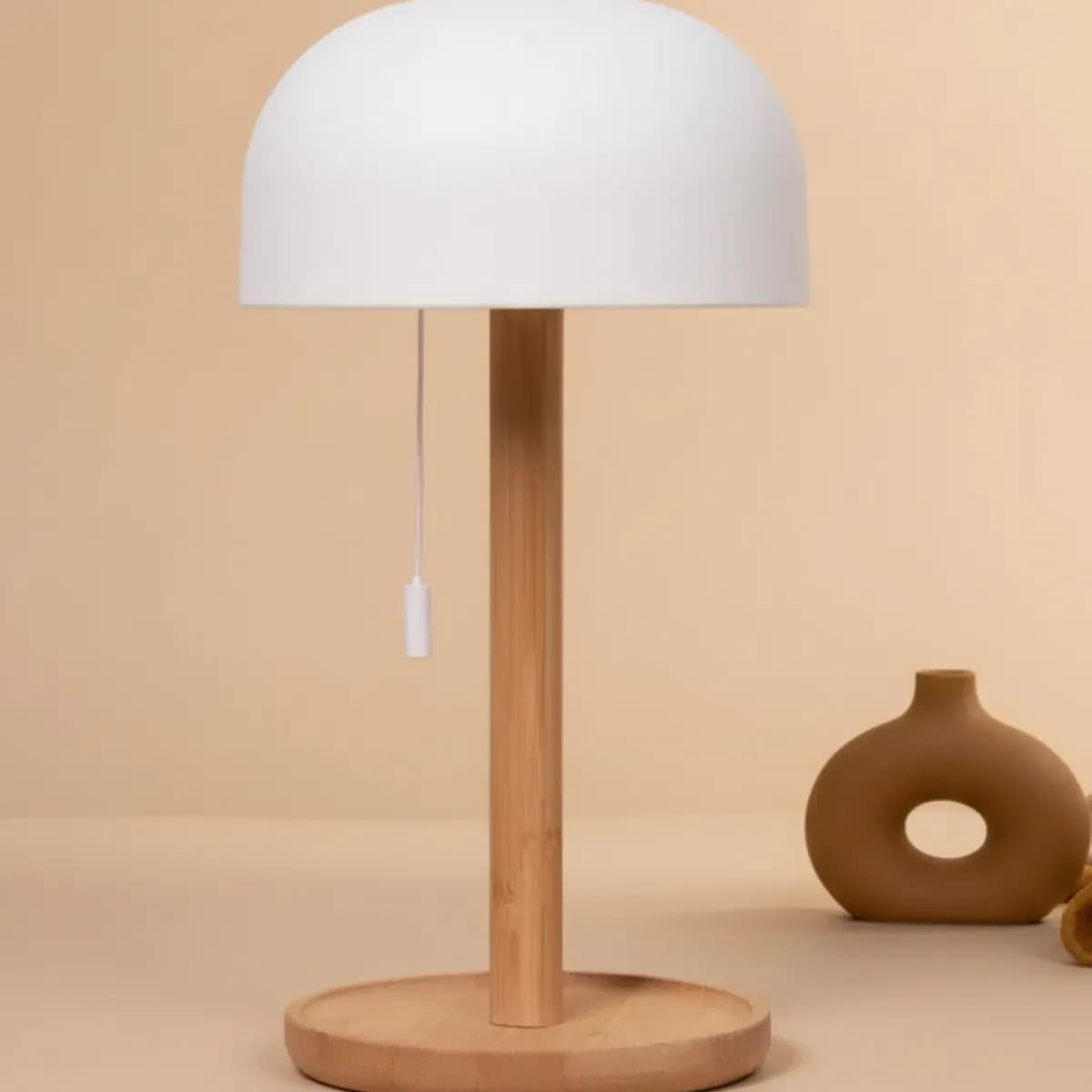 Luminária Branca De Led De Mesa Abajur Recarregável Bambu Bege Branco 3.7