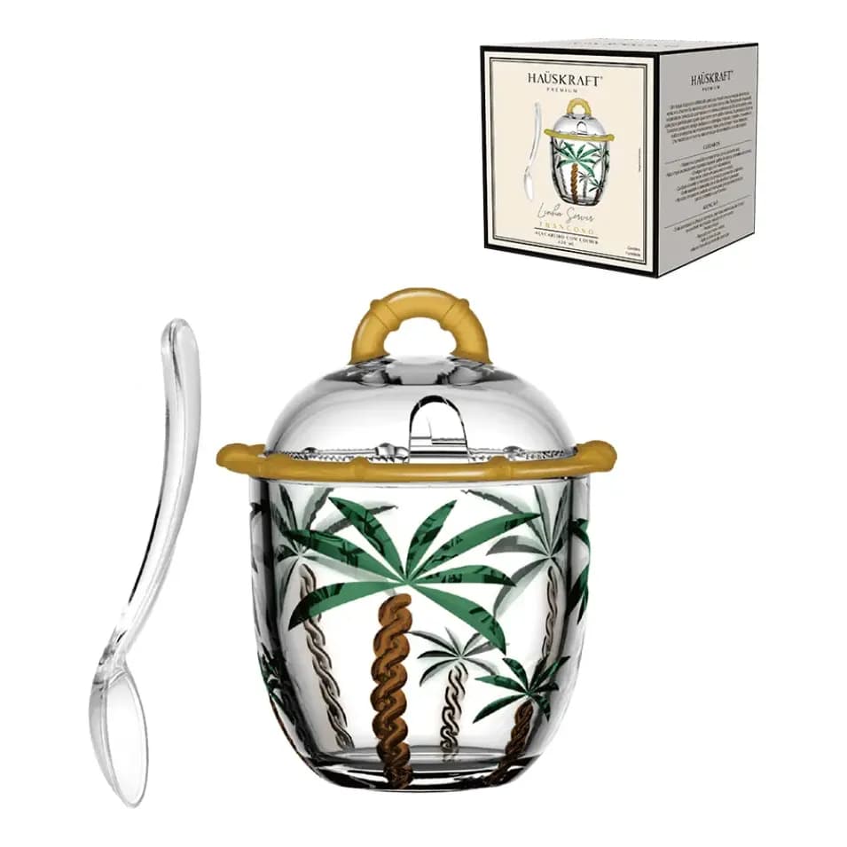 Açucareiro Trancoso de Vidro Haüskraft Colorido com Colher, 220 mL