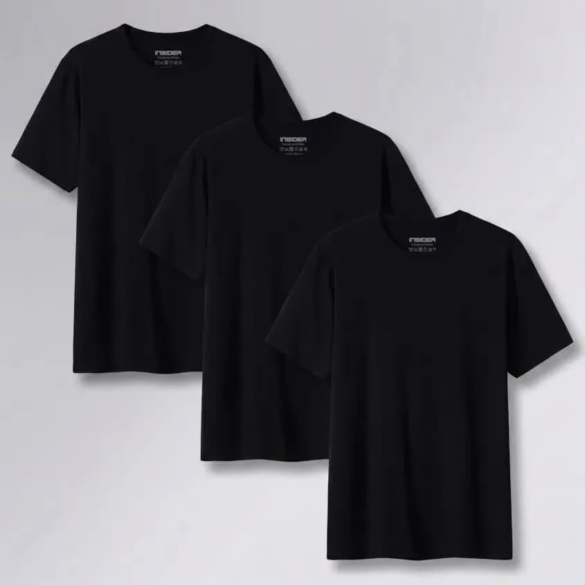 Kit 3 Camisetas  Light T-shirt Insider Preto M Lisa