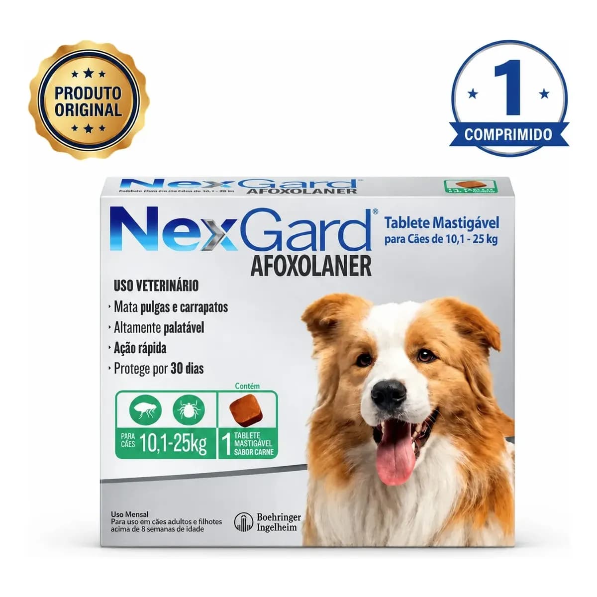 Nexgard Antipulgas Carrapatos Cães 10,1 A 25kg 1 Comprimido Verde