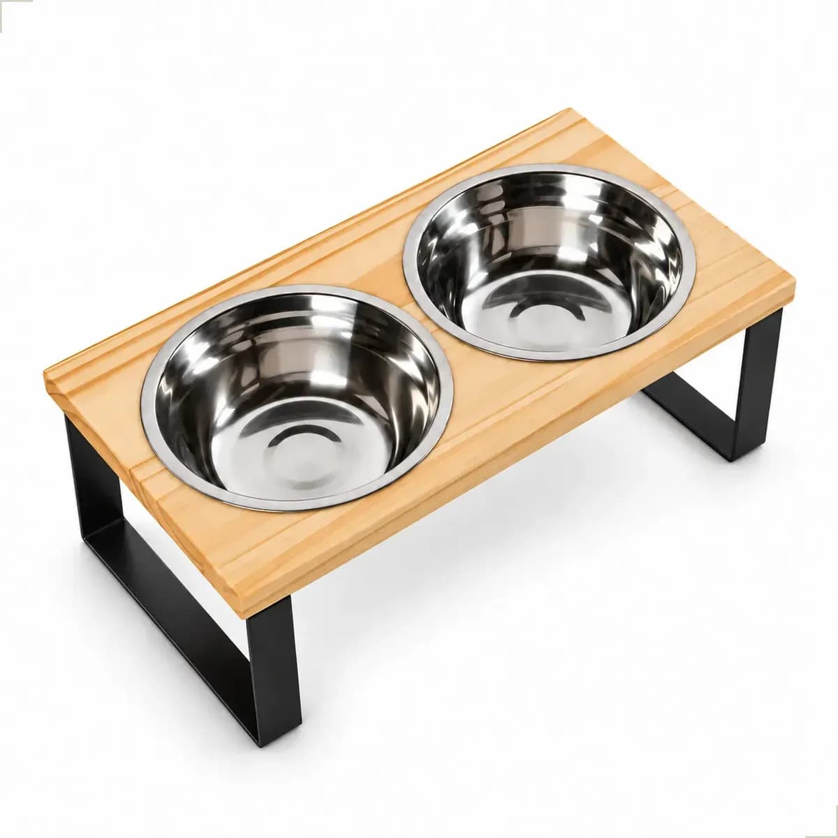 Comedouro Elevado Duplo P Nala tigelas Inox Cães E Gatos - Mádela - porte mini e pequeno - madeira pinus alto