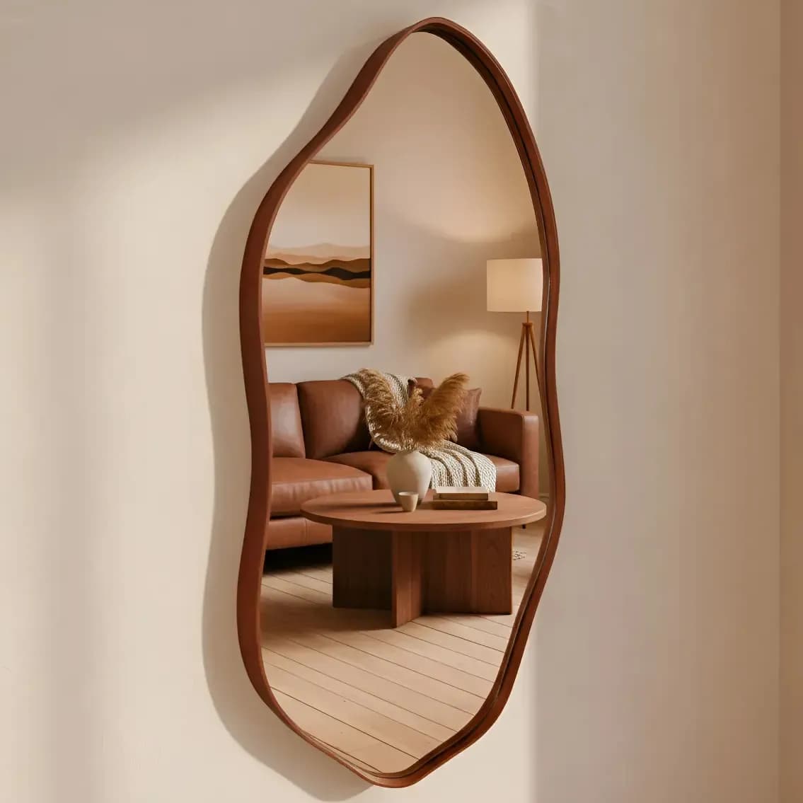 Espelho Decorativo Orgânico 60x40 Moldura Em Couro We Mirror Caramelo