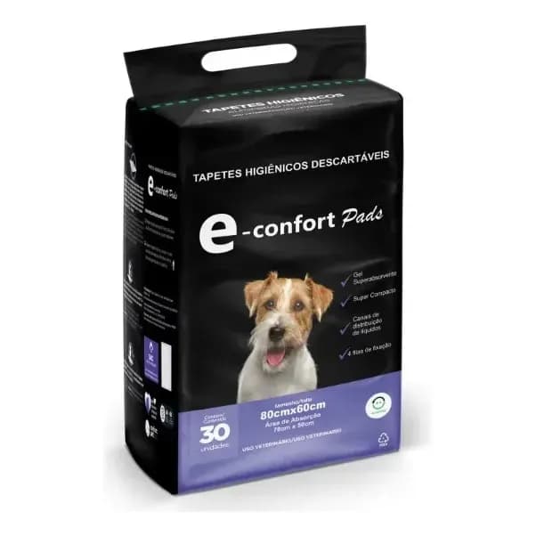 Tapete Higiênico E-confort Pads 80x60cm 30 Unidades Branco