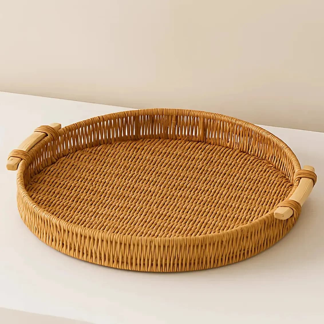 Bandeija Rattan Decoração Mesa Posta Pães Cantinho Do Café Cor Palha