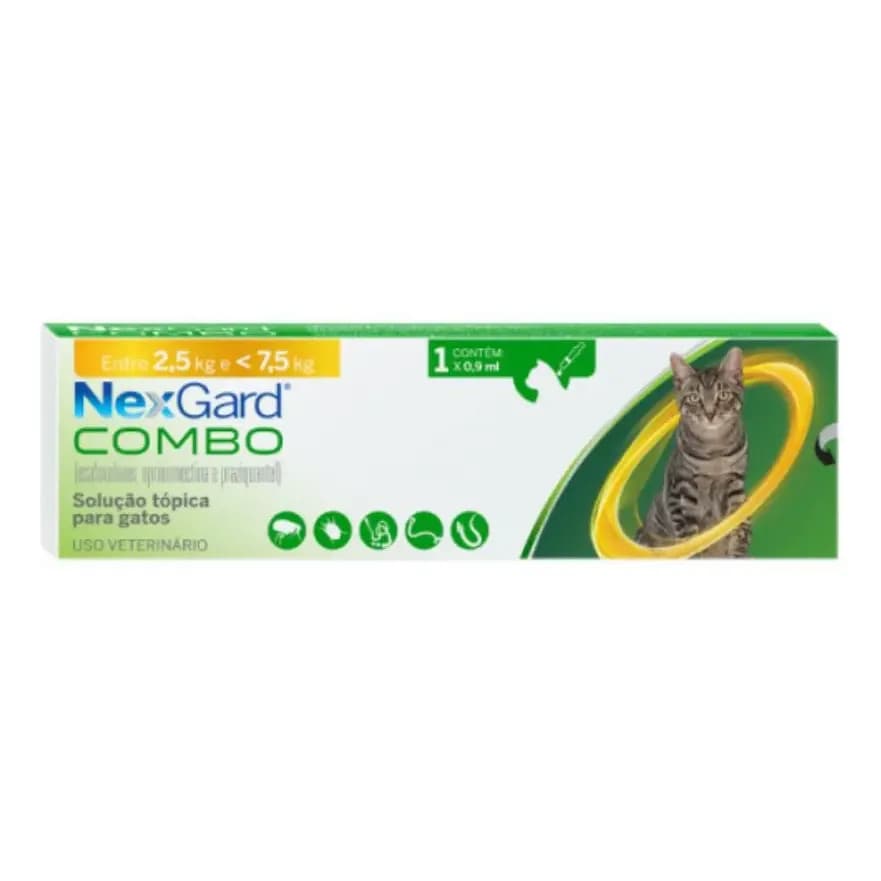 NexGard Combo Pipeta Antipulgas Sarna Vermes Gatos 2,5 a 7,5kg