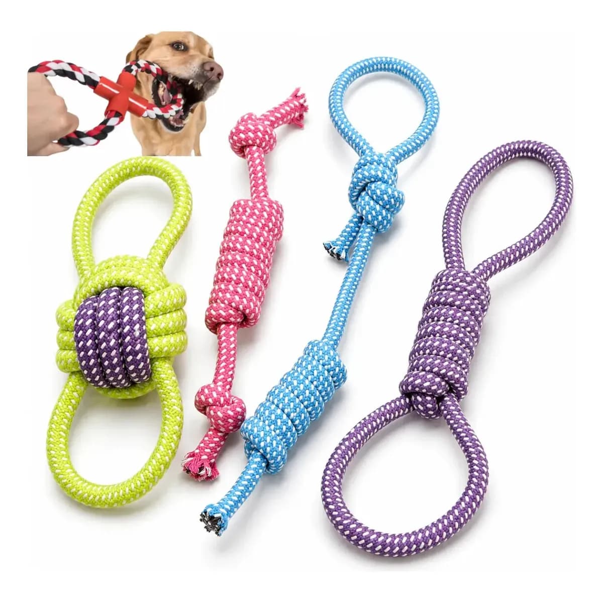 Kit 4 Brinquedo Pet Corda Resistente Interativo Cachorro Forte