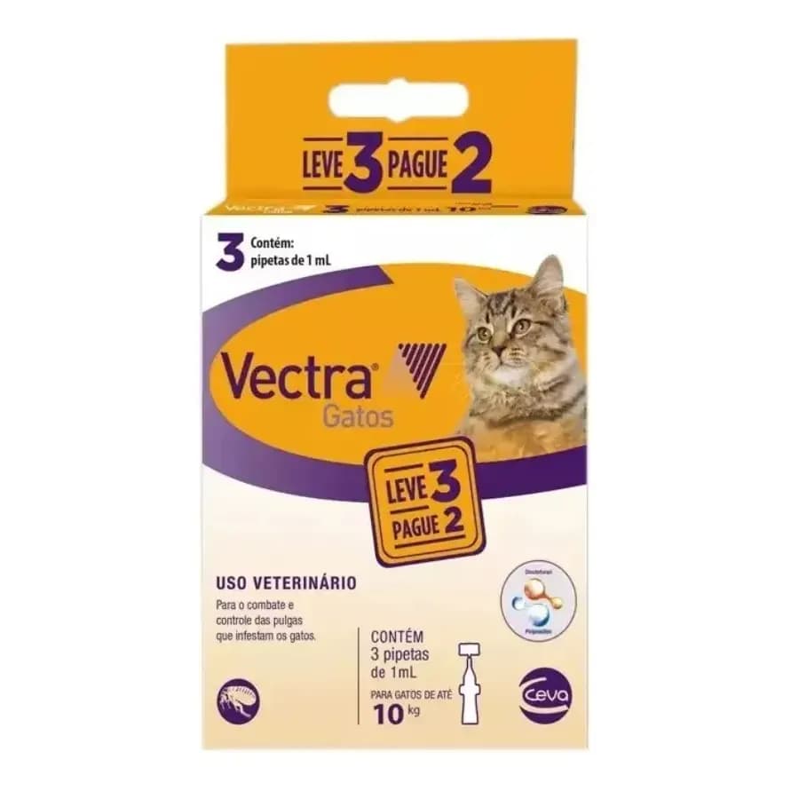 Pipeta antiparasitário para pulga Ceva Vectra para gato até 10kg