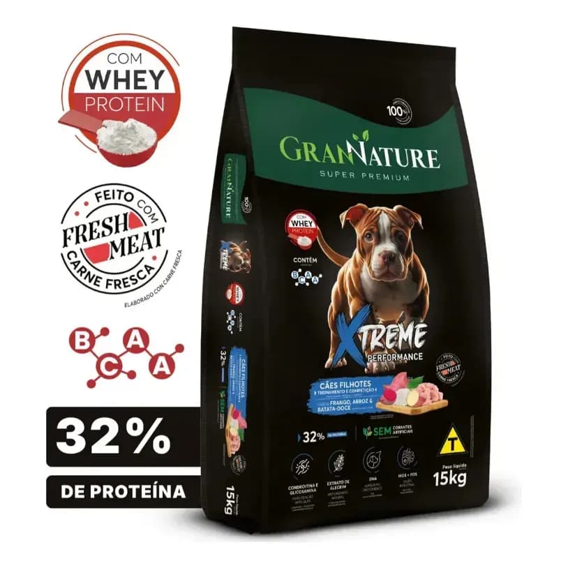 Ração para Cão Filhote GranNature Xtreme Performance, de Frango e Batata Doce, 15 kg