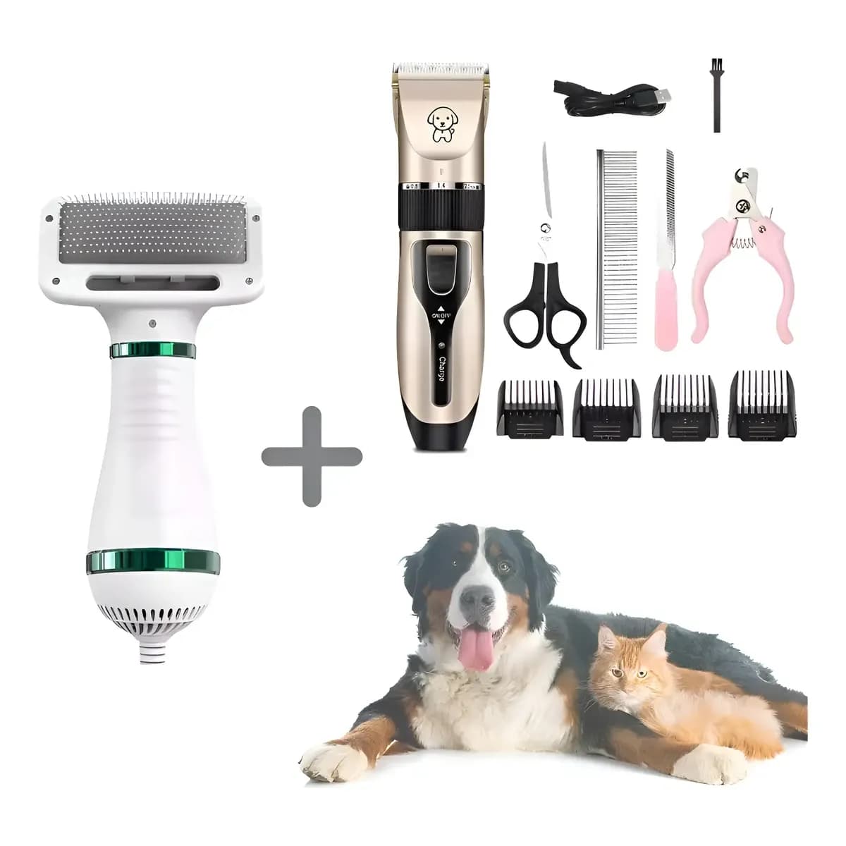 Kit Máquina De Tosa Cachorro Gato E Secador Soprador Pet Marrom-claro 110v