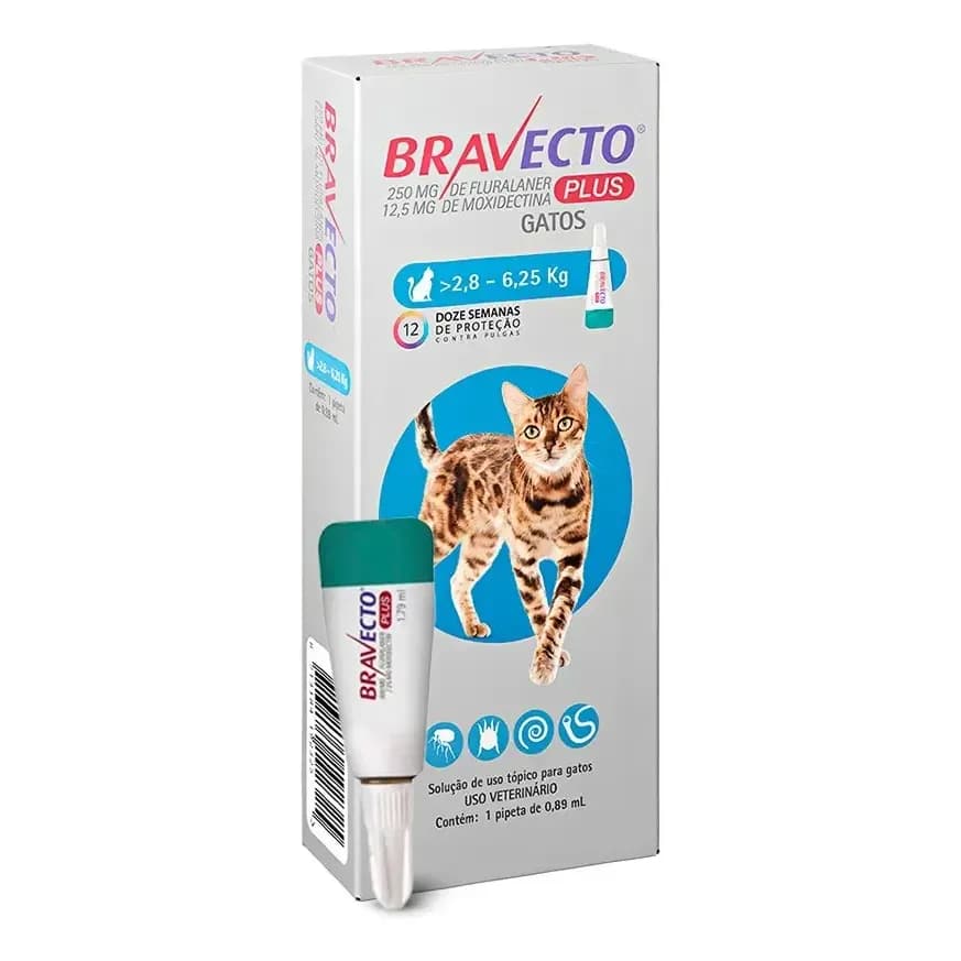 Antipulgas Transdermal Plus Gatos 2,8kg A 6,25kg Proteção 12 Semanas Bravecto MSD