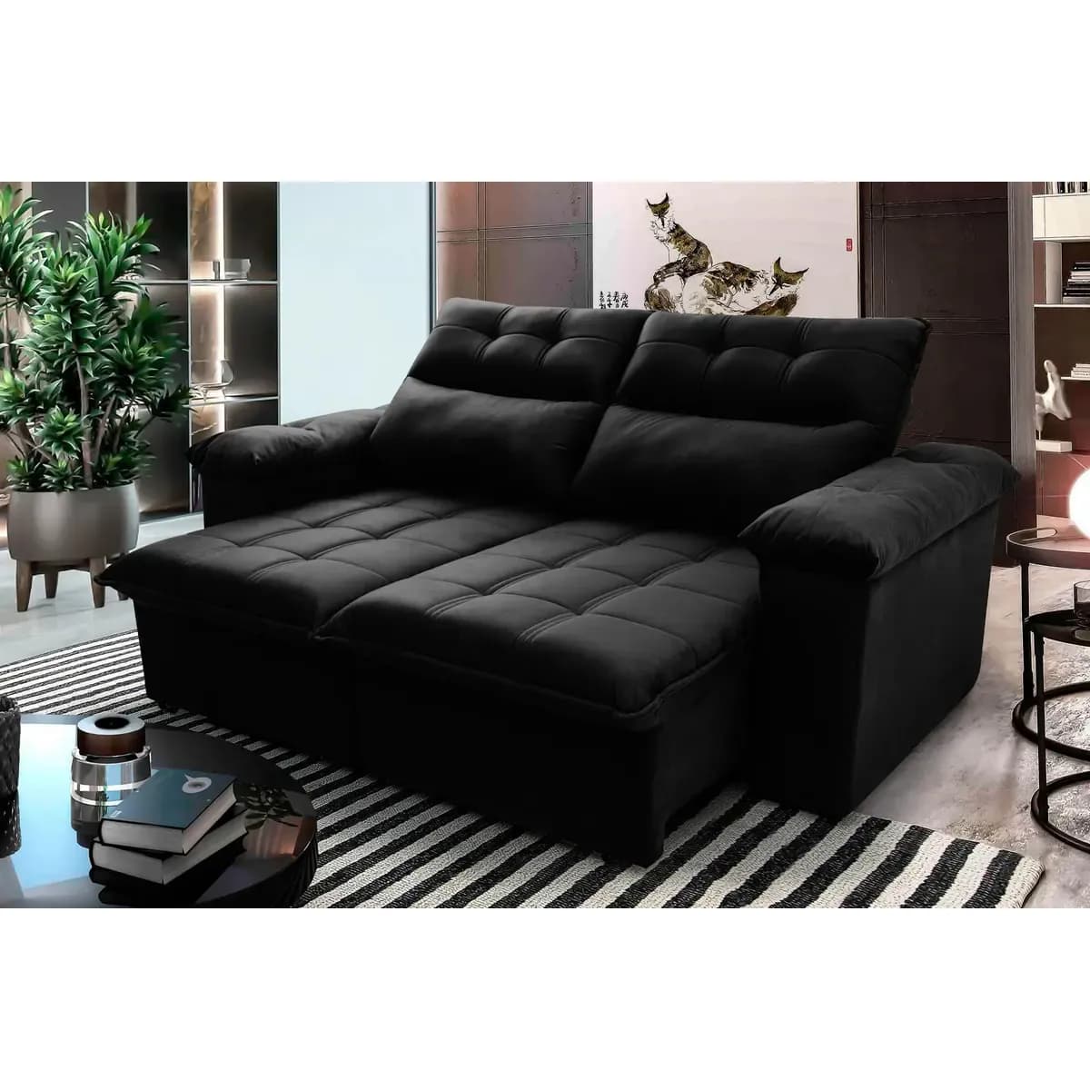 Sofá Retrátil Reclinável Verona 1,80m Preto Molas No Assento - King House
