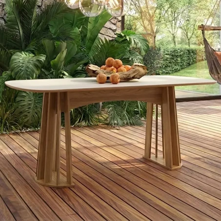 Mesa De Jantar 6 Lugares Com Pés Ripados Mdf 180cm