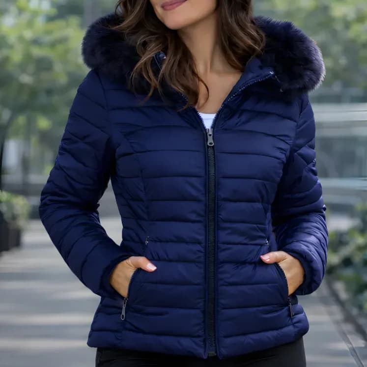 Jaqueta Blusa Feminina Puffer Forrada Impermeável Inverno Azul-marinho P Acolchoado