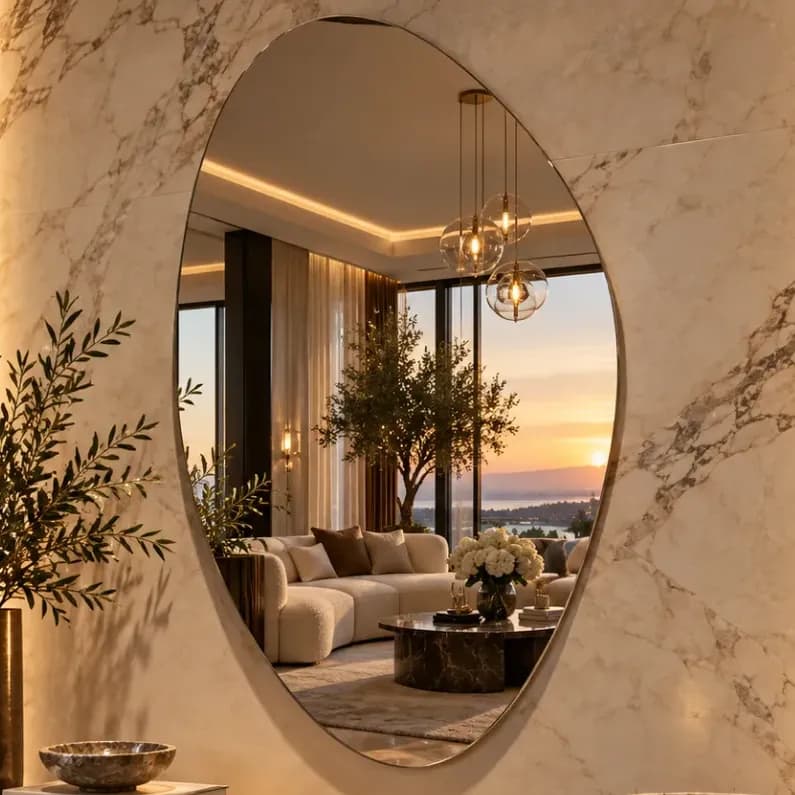 Espelho Orgânico 80x60 Grande Decorativo Lapidado Moderno Com Suporte - Fixação Dupla