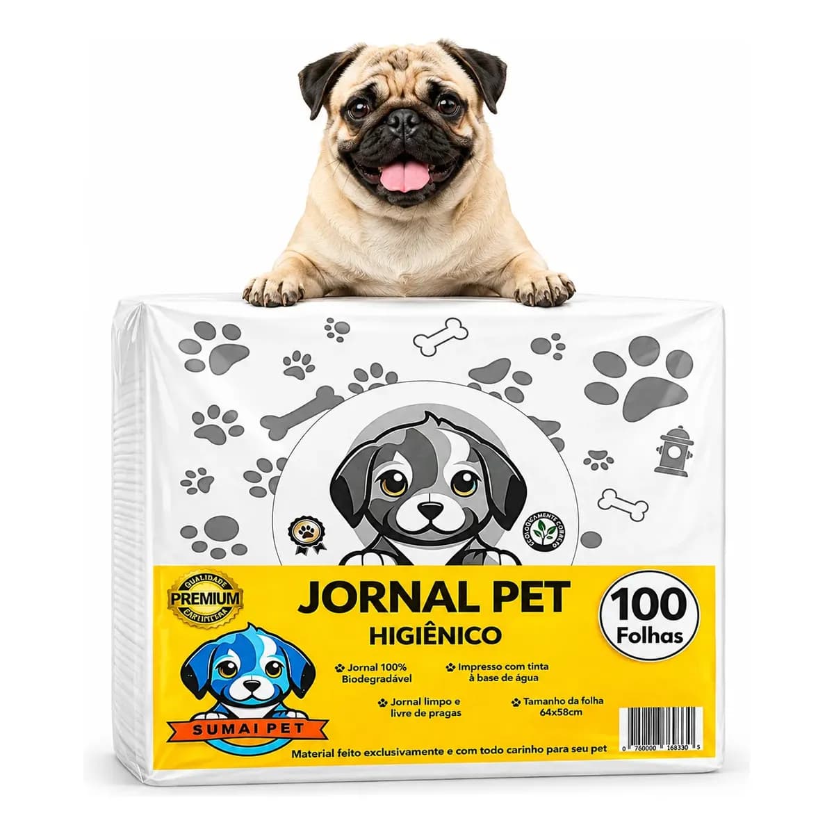 Jornal Pet 100 Folhas Grandes Papel Limpo Higienico Cachorro